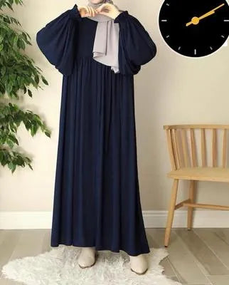 Georgette Plain Classic Abaya with Stroller – Blue