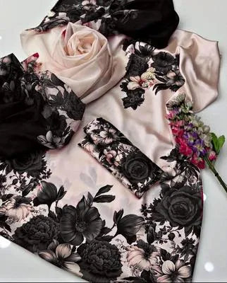 3 Pcs Unstitched Silky Suit – Black