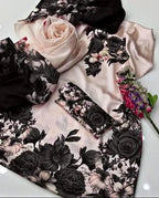 3 Pcs Unstitched Silky Suit – Black