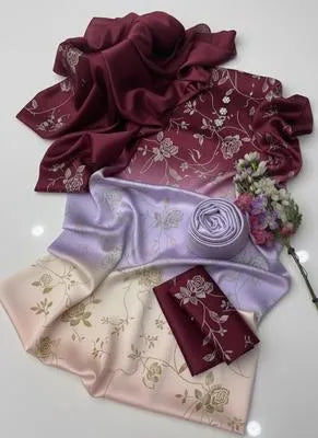 3 Pcs Unstitched Silky Suit – Multicolor