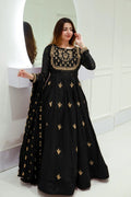 3 Pcs Women's Stitched Chiffon Embroidered Maxi Suit – Black