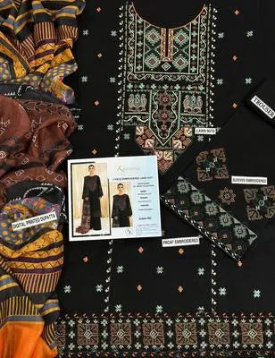 3 Pcs Women's Unstitched Embroidered Lawn Suit