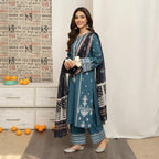 Premium 3 Pcs Unstitched Embroidered Lawn Suit – Turquoise