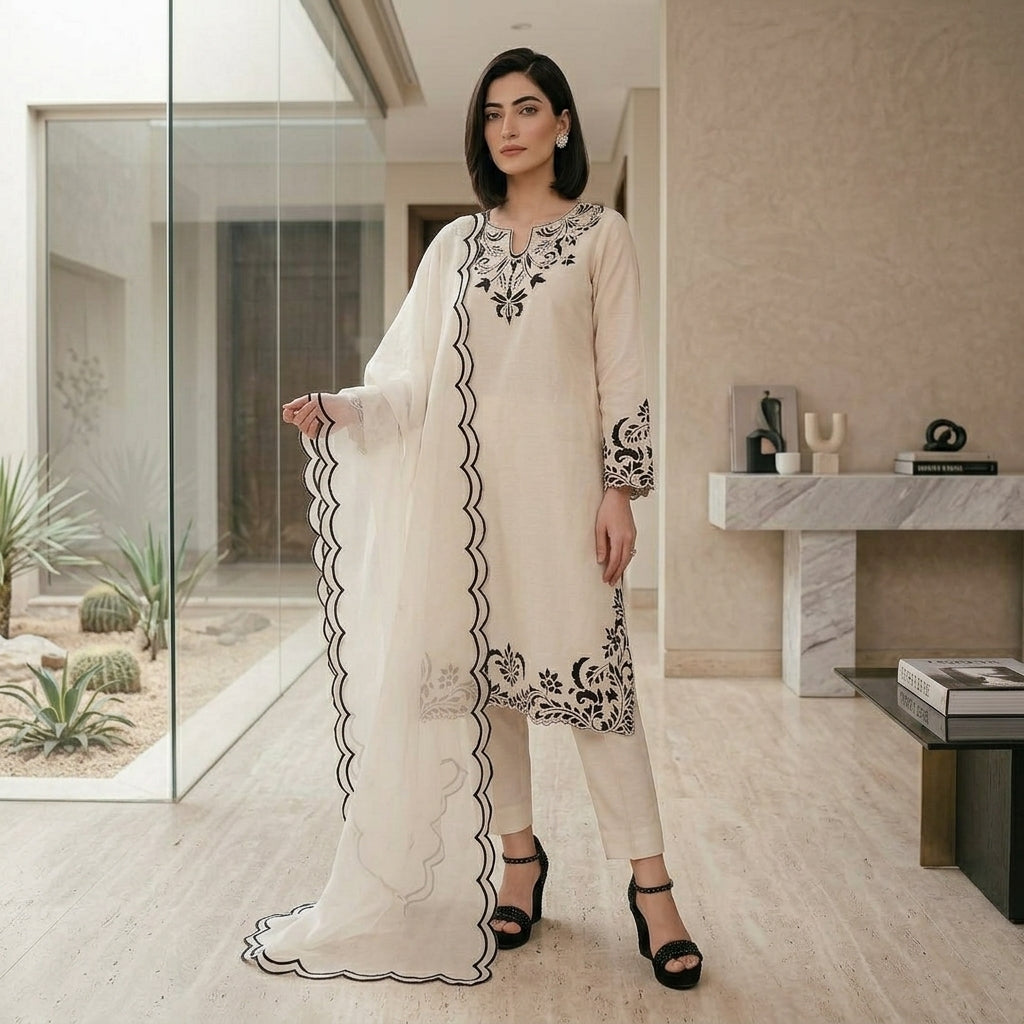 Premium Mix Design 3 Pcs Unstitched Embroidered Lawn Suit