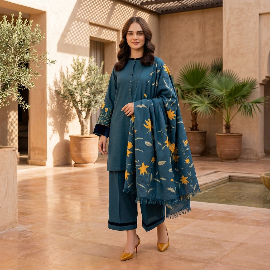 Premium 3 Pcs Unstitched Embroidered Lawn Suit