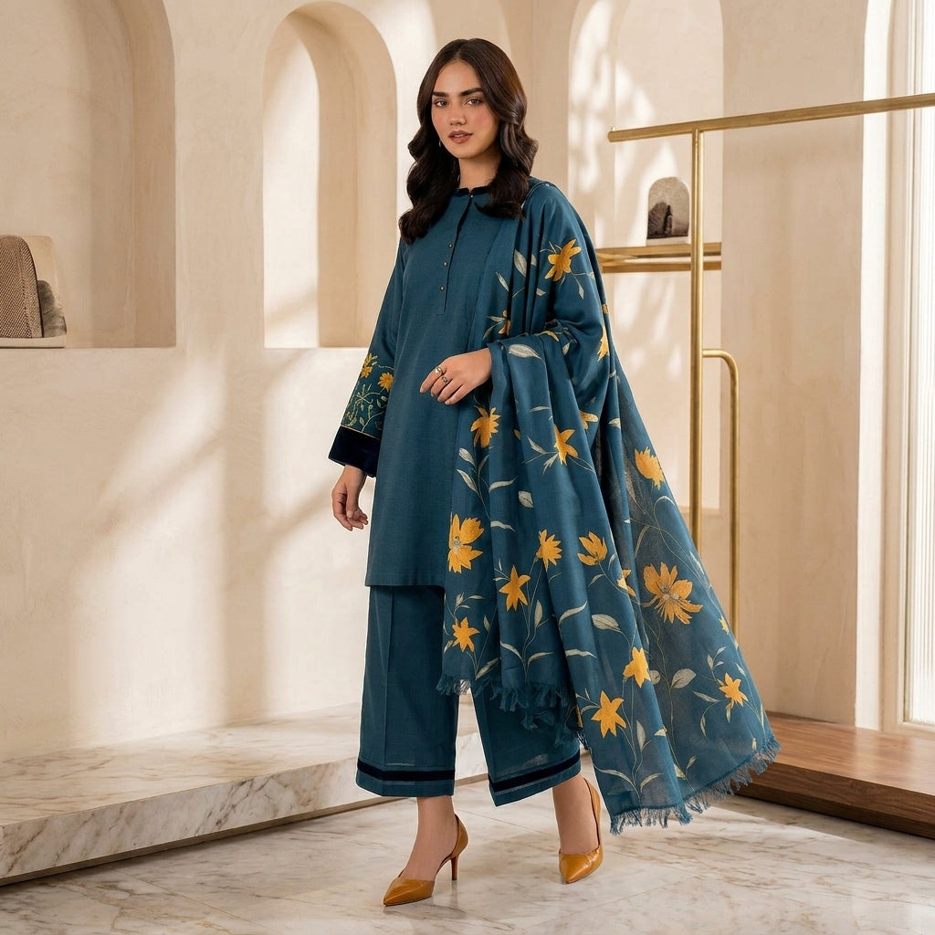 Premium 3 Pcs Unstitched Embroidered Lawn Suit