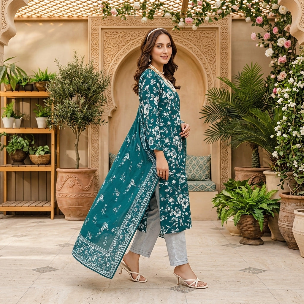 Premium 3 Pcs Unstitched Digital Printed Lawn Suit