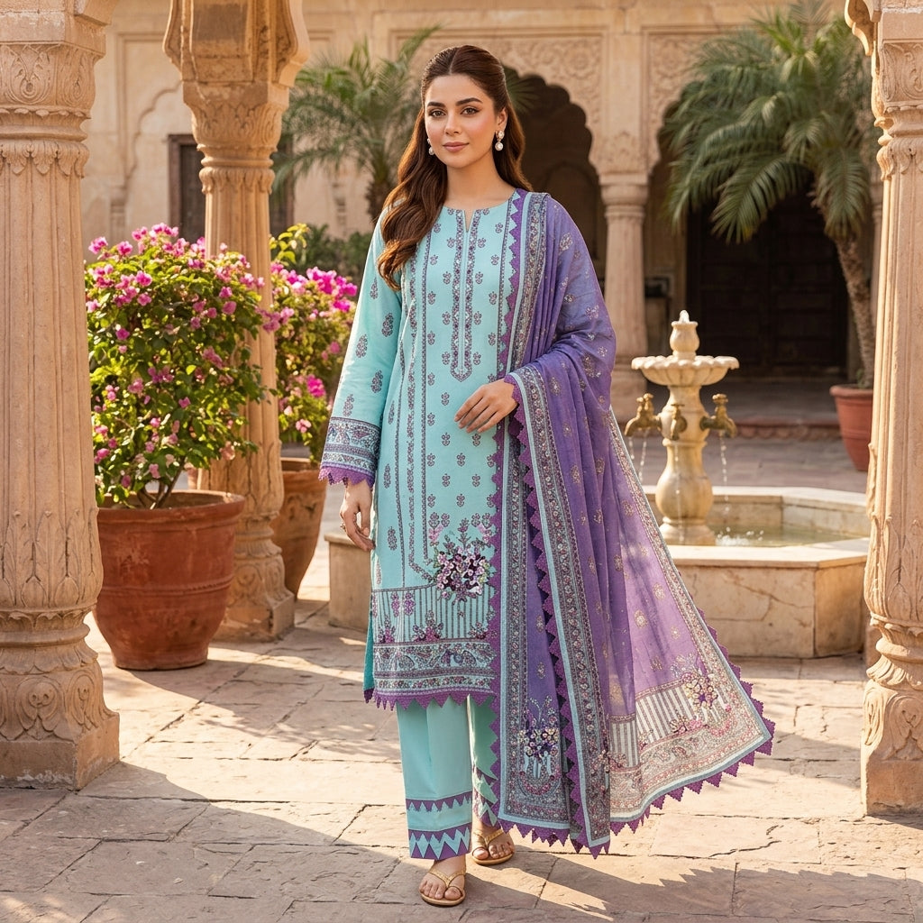 Premium 3 Pcs Unstitched Lawn Suit Best for dailywear