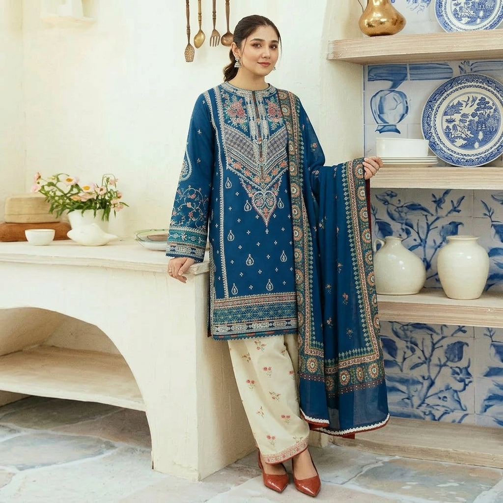 Premium 3 Pcs Unstitched Embroidered Lawn Suit