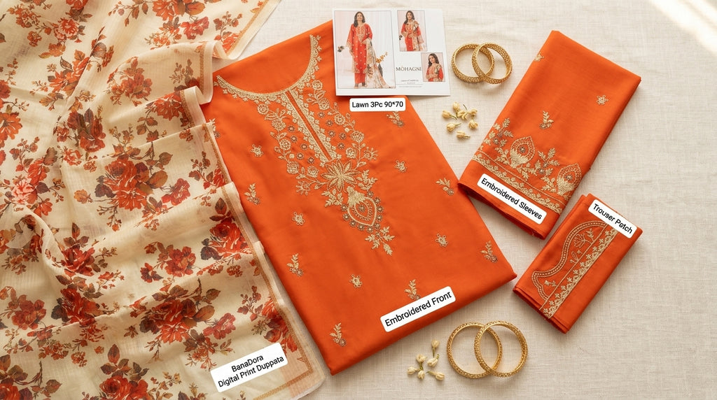 Premium 3 Pcs Embroidered Lawn Suit