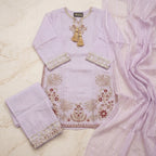 Premium Lavender Embroidered Kurta Set with Dupatta – 3 Pcs