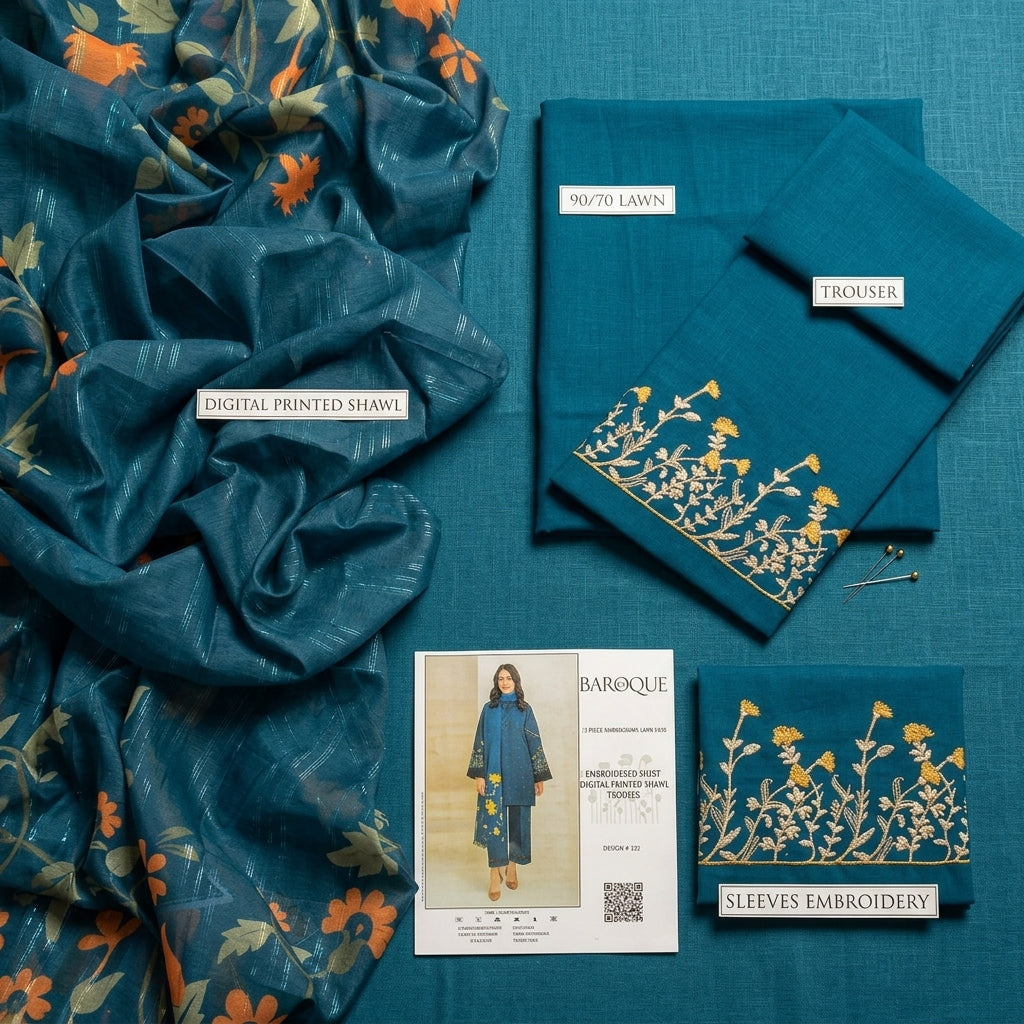 Premium 3 Pcs Unstitched Embroidered Lawn Suit