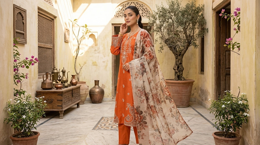 Premium 3 Pcs Embroidered Lawn Suit