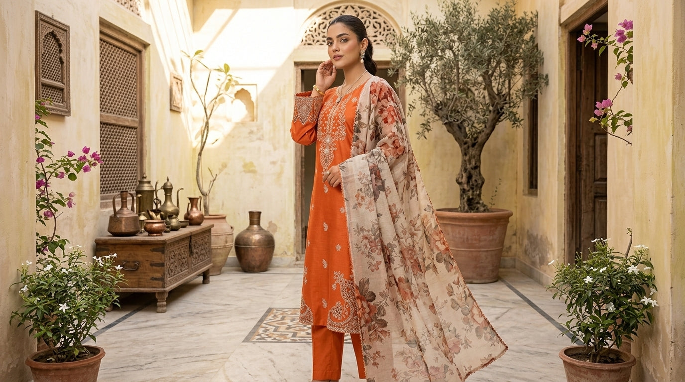 Premium 3 Pcs Embroidered Lawn Suit